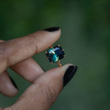 5.73ct Multicolor Radiant Cut Parti Sapphire Lotus 6 Prong Solitaire in 14k Yellow Gold