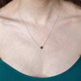 5.3mm Deep Teal Blue Hexagon Sapphire Dainty Prong Set Necklace in 14k Yellow Gold
