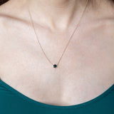 5.3mm Deep Teal Blue Hexagon Sapphire Dainty Prong Set Necklace in 14k Yellow Gold