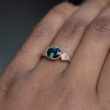 1.69ct Oval Nigerian Sapphire East-West and Trillion Diamond Three Stone Antique Milgrain Low Profile Ring in 18k Yellow Gold