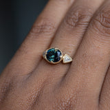 1.69ct Oval Nigerian Sapphire East-West and Trillion Diamond Three Stone Antique Milgrain Low Profile Ring in 18k Yellow Gold