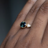 1.69ct Oval Nigerian Sapphire East-West and Trillion Diamond Three Stone Antique Milgrain Low Profile Ring in 18k Yellow Gold