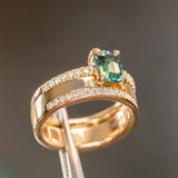 1.25ct Emerald Cut Parti Sapphire Solitaire and Wedding Band Set in 14k Yellow Gold