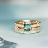 1.25ct Emerald Cut Parti Sapphire Solitaire and Wedding Band Set in 14k Yellow Gold