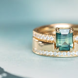 1.25ct Emerald Cut Parti Sapphire Solitaire and Wedding Band Set in 14k Yellow Gold