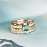 1.25ct Emerald Cut Parti Sapphire Solitaire and Wedding Band Set in 14k Yellow Gold