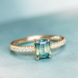 1.25ct Emerald Cut Parti Sapphire Solitaire and Wedding Band Set in 14k Yellow Gold