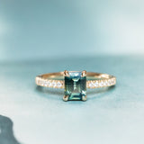 1.25ct Emerald Cut Parti Sapphire Solitaire and Wedding Band Set in 14k Yellow Gold