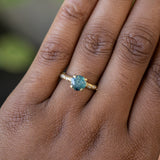 1.39ct Silky Sapphire Evergreen Four-Prong and Scattered Diamond Solitaire in Satin 18k Yellow Gold