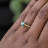 1.39ct Silky Sapphire Evergreen Four-Prong and Scattered Diamond Solitaire in Satin 18k Yellow Gold