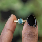 1.39ct Silky Sapphire Evergreen Four-Prong and Scattered Diamond Solitaire in Satin 18k Yellow Gold