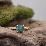 1.39ct Silky Sapphire Evergreen Four-Prong and Scattered Diamond Solitaire in Satin 18k Yellow Gold