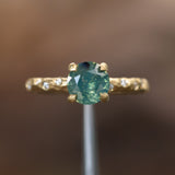 1.39ct Silky Sapphire Evergreen Four-Prong and Scattered Diamond Solitaire in Satin 18k Yellow Gold