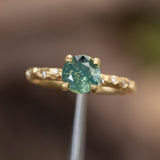 1.39ct Silky Sapphire Evergreen Four-Prong and Scattered Diamond Solitaire in Satin 18k Yellow Gold