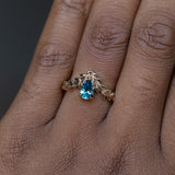 0.88ct Teal Blue Green Parti Pear Sapphire Pointed Vine Prong Set Ring in 14k yellow gold