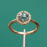 1.49ct Buff Top Montana Sapphire Low Profile Diamond Halo Ring In 14k Yellow Gold