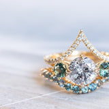 1.78ct Round Salt & Pepper Diamond and Parti Sapphire Three Stone Ring in 14K Yellow Gold