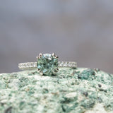 1.43ct Light Blue Montana Sapphire Double Claw Prong Solitaire with French Diamonds in Platinum