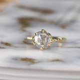 2.63ct Rosecut Salt and Pepper Diamond and Scattered, Embedded Diamond Evergreen Low Profile Antique Style Ring in 18k Yellow Gold