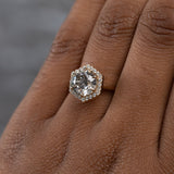 2.20ct Round Grey and White Diamond Hexagon Halo Ring in 14k Yellow Gold