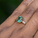 3.05ct Fancy Cushion Color-Shifting Sapphire Double Prong Vintage Cathedral Ring in 14k Yellow Gold