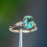 3.05ct Fancy Cushion Color-Shifting Sapphire Double Prong Vintage Cathedral Ring in 14k Yellow Gold