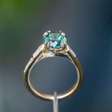 3.05ct Fancy Cushion Color-Shifting Sapphire Double Prong Vintage Cathedral Ring in 14k Yellow Gold