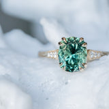 3.05ct Fancy Cushion Color-Shifting Sapphire Double Prong Vintage Cathedral Ring in 14k Yellow Gold