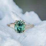 3.05ct Fancy Cushion Color-Shifting Sapphire Double Prong Vintage Cathedral Ring in 14k Yellow Gold