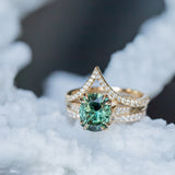 3.05ct Fancy Cushion Color-Shifting Sapphire Double Prong Vintage Cathedral Ring in 14k Yellow Gold