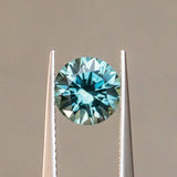 2.35CT ROUND PRECISION CUT MONTANA SAPPHIRE, TEAL BLUE, 7.90X5.22MM