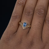 0.85ct Blue Pear Sapphire Pointed Vine Prong Set Ring in 14k yellow gold
