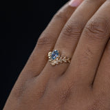 0.85ct Blue Pear Sapphire Pointed Vine Prong Set Ring in 14k yellow gold
