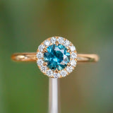 1.04ct Round Sapphire Low Profile Diamond Halo Ring In 18K Yellow Gold