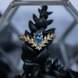 0.85ct Blue Pear Sapphire Pointed Vine Prong Set Ring in 14k yellow gold