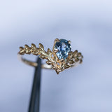 0.85ct Blue Pear Sapphire Pointed Vine Prong Set Ring in 14k yellow gold