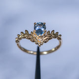 0.85ct Blue Pear Sapphire Pointed Vine Prong Set Ring in 14k yellow gold