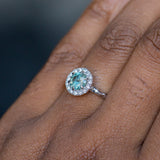 0.99ct Round Montana Color Changing Sapphire Low Profile Diamond Halo Ring In 14k White Gold