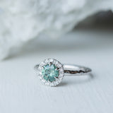 0.99ct Round Montana Color Changing Sapphire Low Profile Diamond Halo Ring In 14k White Gold