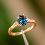 1.88ct Oval Sapphire Double Prong Vintage Cathedral Ring in 14k Yellow Gold