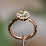 0.92ct Round Montana Sapphire Low Profile Diamond Halo Ring In 18k Rose Gold