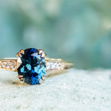 1.88ct Oval Sapphire Double Prong Vintage Cathedral Ring in 14k Yellow Gold