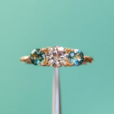 0.70ct Round Champagne Diamond and 4.5mm Round Sapphires Three Stone Ring in 14K Yellow Gold