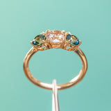 0.70ct Round Champagne Diamond and 4.5mm Round Sapphires Three Stone Ring in 14K Yellow Gold