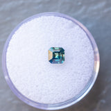 0.74CT ASSCHER CUT NIGERIAN SAPPHIRE, PARTI GREEN TEAL AND YELLOW, 4.95X4.91X3.24MM, UNTREATED