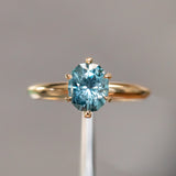1.59ct Oval Montana Sapphire 6 Prong Evergreen Solitaire in 14K Yellow Gold