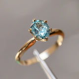 1.59ct Oval Montana Sapphire 6 Prong Evergreen Solitaire in 14K Yellow Gold