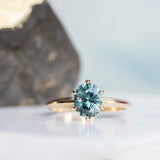 1.59ct Oval Montana Sapphire 6 Prong Evergreen Solitaire in 14K Yellow Gold
