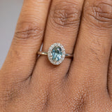 1.08ct Oval Montana Sapphire Halo Ring in 14k White Gold