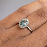 1.08ct Oval Montana Sapphire Halo Ring in 14k White Gold